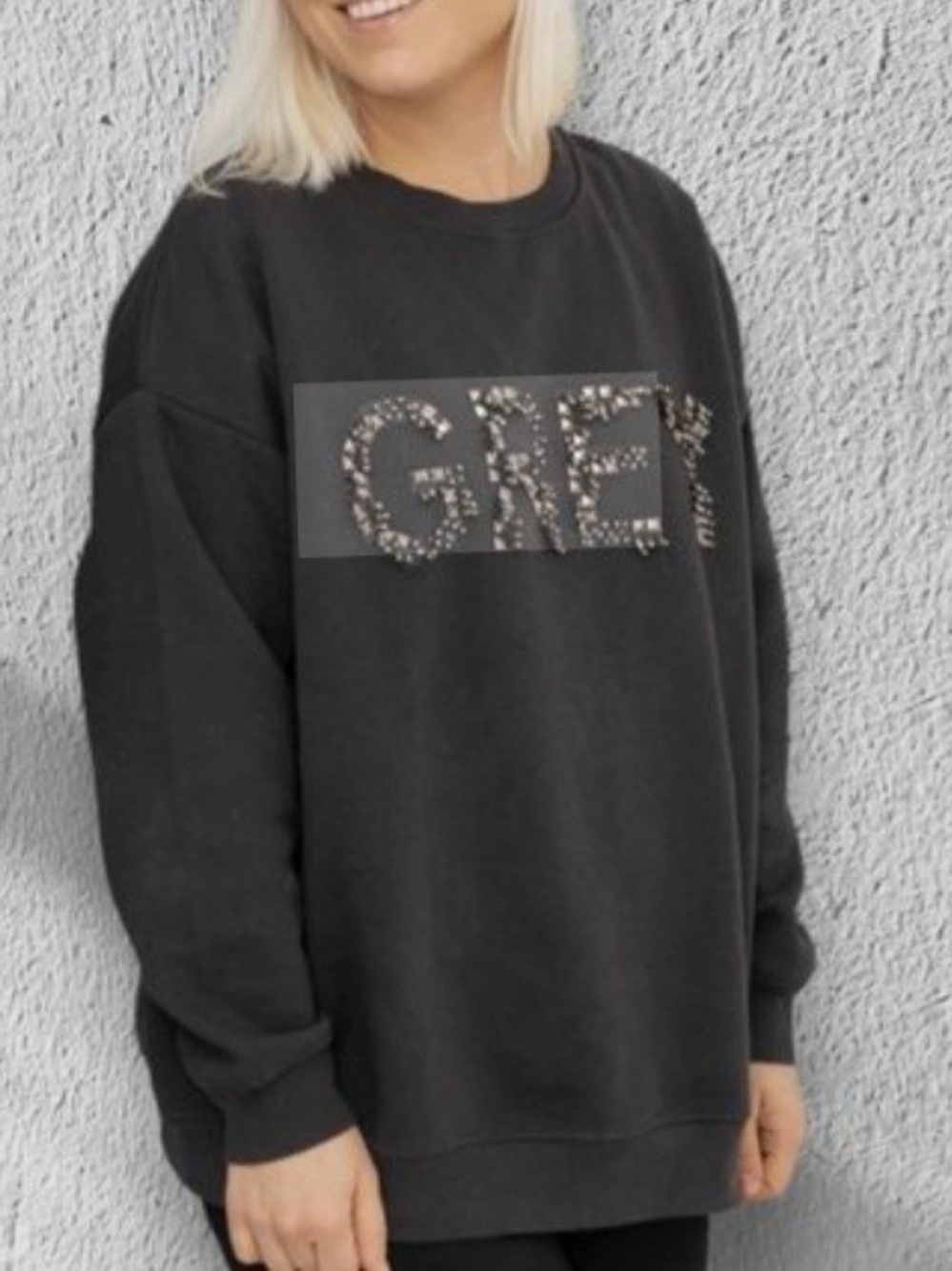 H&M Black Crewneck Sweater with Embellished 'GRET' Lettering